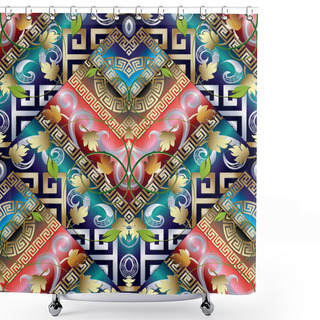 Personality  Colorful Vintage Striped Greek Key Seamless Pattern. Floral  Shower Curtains