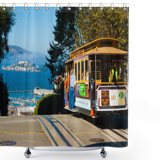 Personality  Powell Hyde Cable Car Alcatraz San Francisco Shower Curtains