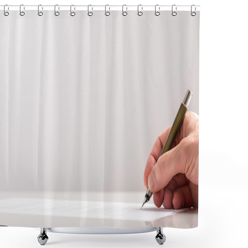 Personality  Hand Writing Using Classic Fountain Pen Shower Curtains