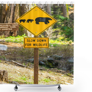 Personality  Bear Sign On The Road In National Park. Shower Curtains
