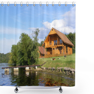 Personality  Beautiful Wooden House Near The River Shower Curtains