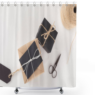 Personality  Christmas Presents, Scissors And Twine Shower Curtains