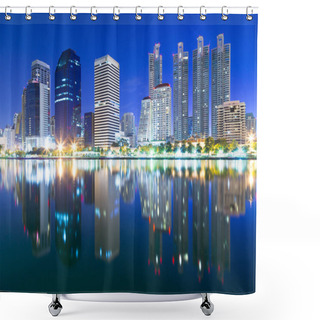 Personality  Landscape Building Modern Business District Of Bangkok At Twilgi Shower Curtains