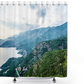 Personality  Aerial View Of Budva Riviera, Adriatic Sea And Mountains In Montenegro Shower Curtains