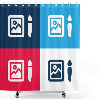 Personality  Art Blue And Red Four Color Minimal Icon Set Shower Curtains