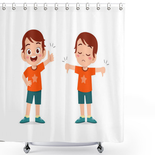 Personality  Little Boy Show Hand Gesture Thumb Up And Thumb Down Shower Curtains