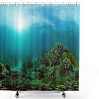 Personality  Coral Reef With Fish Underwater. Philippines. Virtual Reality 360 Shower Curtains