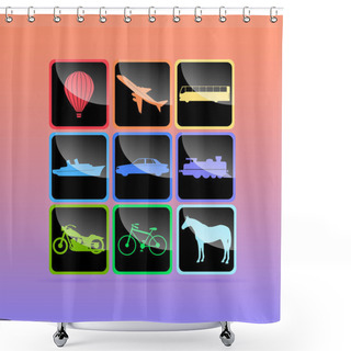 Personality  Means Of Transportation Icon Set. Vector Illustration. Shower Curtains