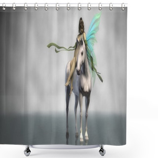 Personality  Young Fairy Sitting On Horse Shower Curtains