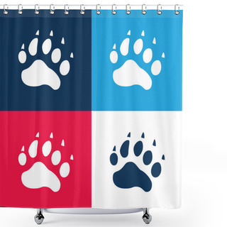 Personality  Bear Pawprint Blue And Red Four Color Minimal Icon Set Shower Curtains