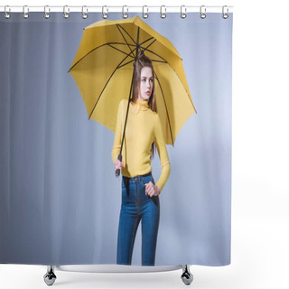 Personality  Girl With Yellow Umbrella Shower Curtains