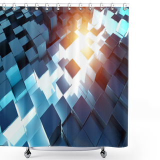 Personality  Glowing Black Blue And Orange Abstract Squares Background Pattern 3D Rendering Shower Curtains