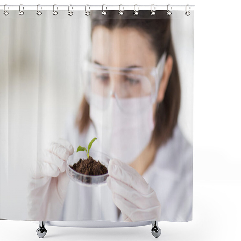 Personality  Close Up Of Scientist With Plant And Soil In Lab Shower Curtains