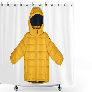 Personality  Down Jacket For Children. Stylish, Yellow, Warm Winter Jacket For Children With Removable Hood, Isolated On A White Background. Winter Fashion. Shower Curtains