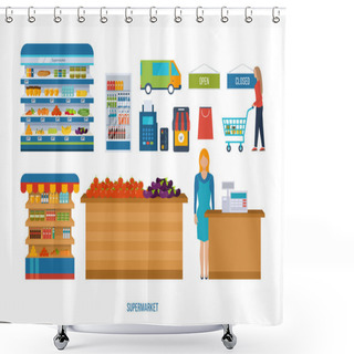 Personality  Supermarket Store Icons Shower Curtains