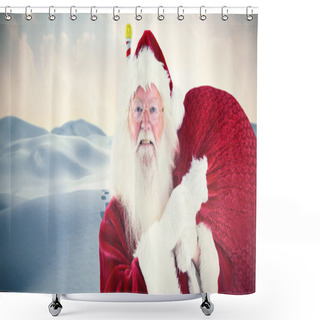 Personality  Jolly Santa Carries His Sack Shower Curtains