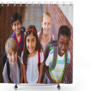 Personality  Smiling Little School Kids In School Corridor Shower Curtains