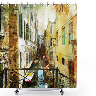 Personality  Pictorial Venetian Streets - Artwork In Painting Style Shower Curtains