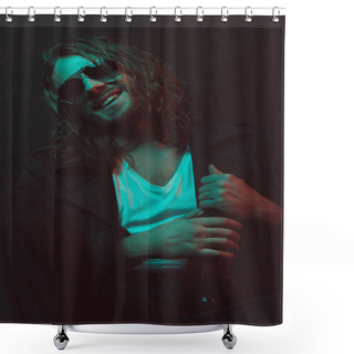 Personality  Man In Sunglasses Holding Bottle Shower Curtains