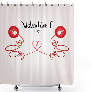 Personality  Greeting Card For Valentines Day, Wedding Invitation For A Holiday Or Party, Flyer.The Bonds Of Love, The Bonds Of Marriage, Cupid's Ribbon. Vector Illustration. Shower Curtains