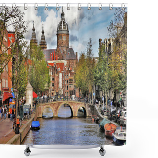 Personality  Beautiful Amsterdam Canals Shower Curtains