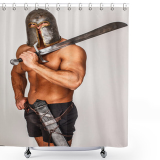 Personality  Topless Barbarian Who Is Staring Somewhere Shower Curtains