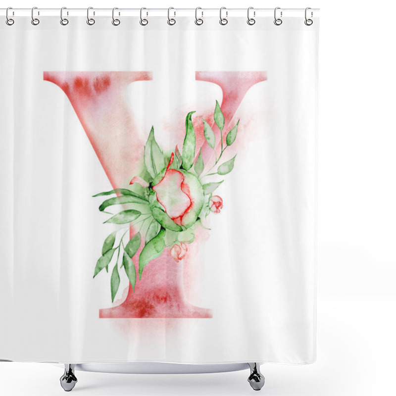 Personality  Floral Watercolor Alphabet. Monogram Initial Letter Z Design With Hand Drawn Peony Flower Shower Curtains