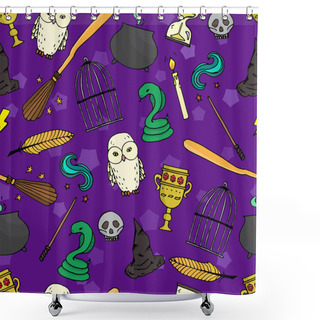 Personality  Different Witch Equipment. Seamless Pattern Shower Curtains