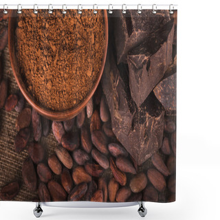 Personality  Raw Cocoa Beans, Clay Bowl  With Cocoa Powder, Chocolate On Sack Shower Curtains