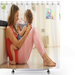 Personality  Mother Sitting With Daughter At Home Shower Curtains