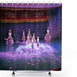 Personality  Water Puppet Show In Vietnam Under Purple Lights Shower Curtains