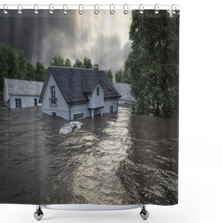 Personality  3d Rendering. Flooding Houses Shower Curtains