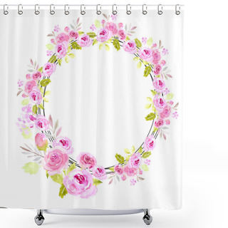 Personality  Pink Watercolor Floral Wreath Round Shower Curtains
