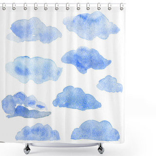 Personality  Set Of Watercolor Blue Clouds. Handmade Illustration. Shower Curtains