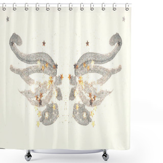Personality  Golden Glitter And Glittering Stars On Abstract Black Watercolor Wings In Vintage Nostalgic Colors. Shower Curtains
