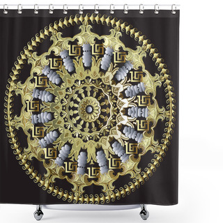 Personality  Baroque Floral Round Mandala Pattern. Greek Circle Wave Frame. A Shower Curtains