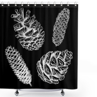 Personality  Set Of Hand Drawn Pinecones Shower Curtains