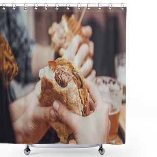 Personality  Female Eating Burger Shower Curtains