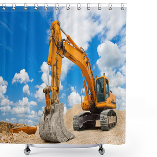 Personality  Yellow Excavator At Construction Site Shower Curtains