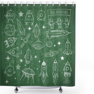 Personality  Sketchy Space Objects On Blackboard Shower Curtains