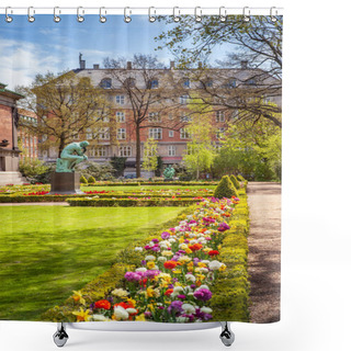 Personality  Urban Scene With City Park With Flowers And Monument In Copenhagen, Denmark Shower Curtains