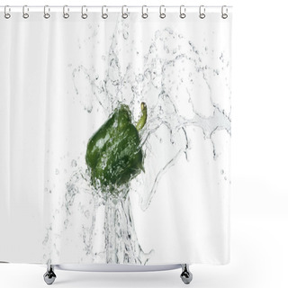 Personality  Green Fresh Bell Pepper With Clear Water Splash Isolated On White Shower Curtains