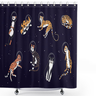 Personality  Cute Cats In Space. Astronaut Animal In The Sky Against A Background Of Stars. Funny Doodle Kitties In Different Poses. Shower Curtains