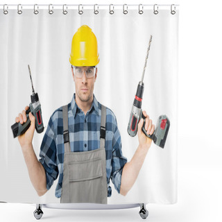 Personality  Workman Holding Electric Drills Shower Curtains