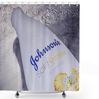 Personality  Johnsons Body Wash Isolated On Metal Background. It Is Produces By American Johnson And Johnsoncorporation Founded In 1886 And Headquartered InNew Brunswick Shower Curtains