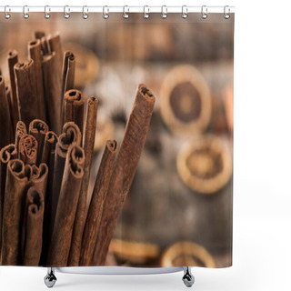 Personality  Close Up View Of Aromatic Fresh Cinnamon Sticks  Shower Curtains