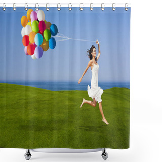 Personality  Jumping With A Colored Ballons Shower Curtains