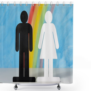 Personality  Man And Women Icons With A Rainbow And Blue Sky Shower Curtains