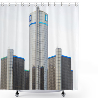 Personality  DETROIT, MAY 6, 2014:  General Motors Building, GM Headquarters, Renaissance Center, May 6, 2014, Downtown Detroit Shower Curtains