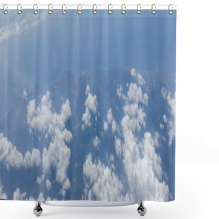 Personality  Aerial View Of Clouds Above Sea And Catalonia, Spain, Panoramic Shot  Shower Curtains